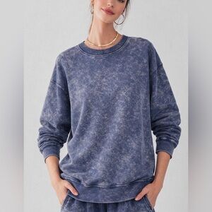 Rebellious One Acid Wash Blue Tie-Dye Crew Neck Pullover Sweater Oversized Baggy